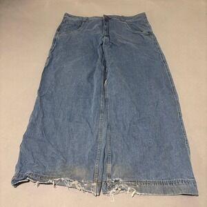 A-Lab Mens 42 26 Mega Wide Leg Baggy Skater Jeans Light Wash Embroidered Rabbit